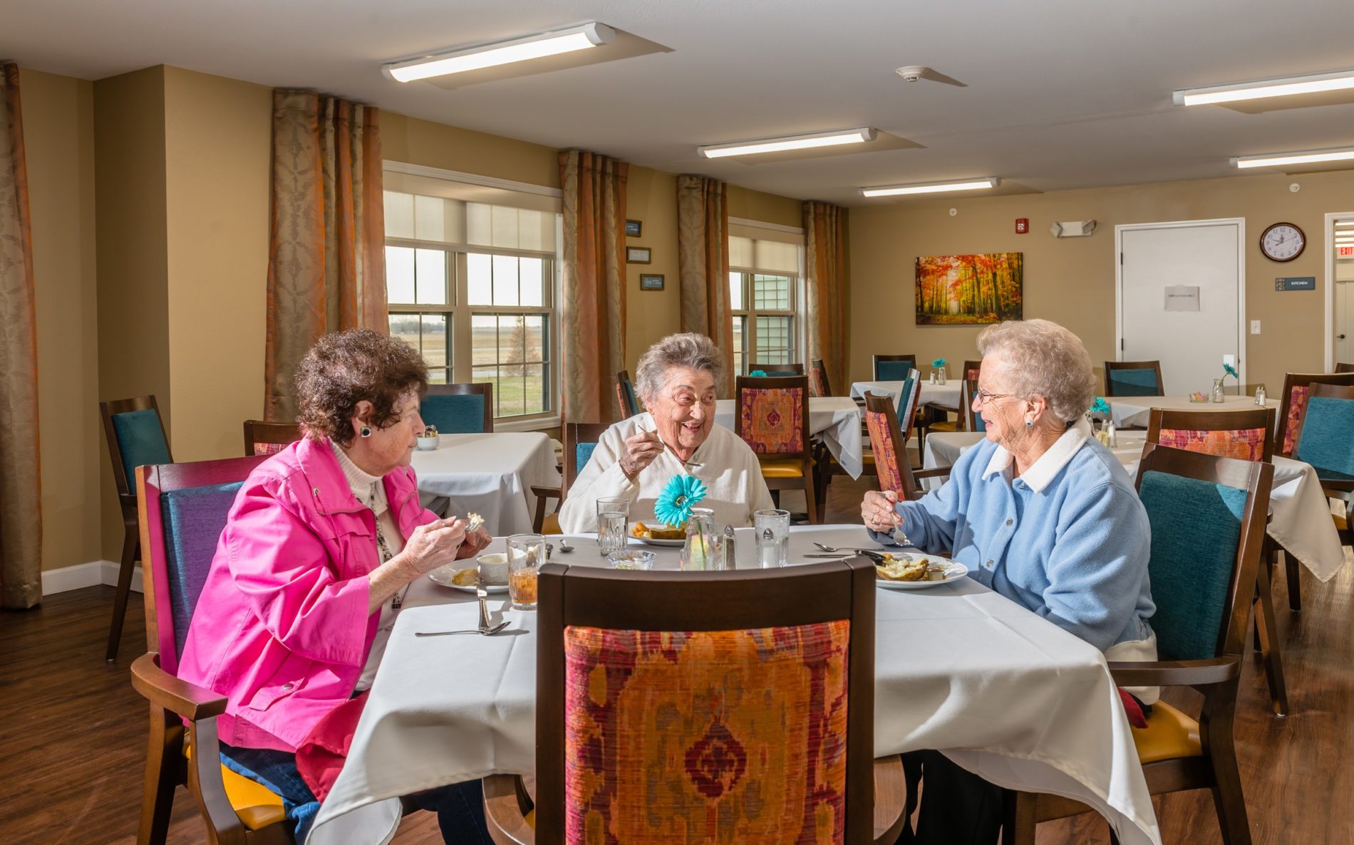 Ladies eating lunch in the dining room